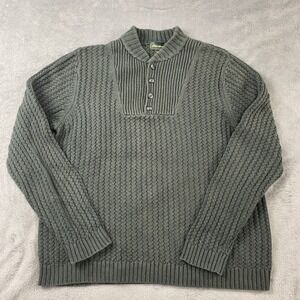 VTG Eddie Bauer Sweater Mens M Waffle Knit Henley Green 100% Cotton 2597 90's